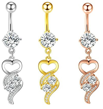 AMDXD 14G Bauchnabel Piercings, 3 Stücke Piercings Set Herz Piercing Bananabell Banane Anhänger mit Zirkon Sommer Schmuck - Tricolor