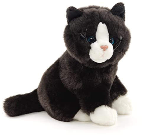 Uni-Toys - Katze schwarz-weiß, sitzend - 21 cm (Höhe) - Plüsch-Kätzchen - Plüschtier, Kuscheltier