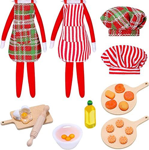Super Idee 21er Set Weihnachtselfen Zubehör Kochschürze Kochmütze Miniatur Kochwerkzeug Nudelholz Schneidebrett Ei Olivenöl Cookies Gute Größe für Elf on the shelf Elf auf dem Regal Scout Elves