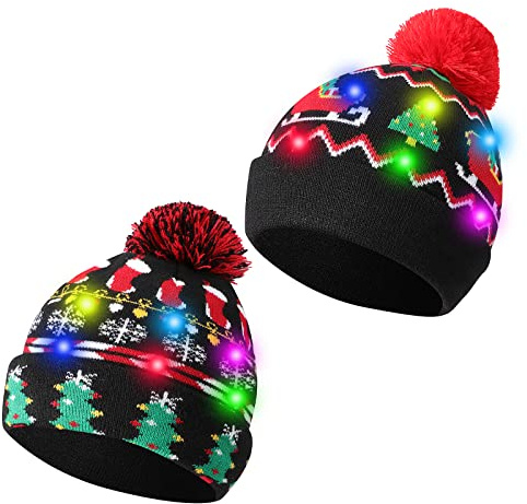 TAGVO LED leuchten Hut Mütze Stricken, Bunte LED Xmas Weihnachten Hut Mütze, Winter Schnee Hut Pullover hässliche Urlaub Hut Beanie Cap