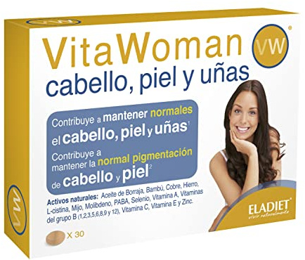Eladiet Complemento Alimenticio - VitaWoman - 30 Comprimidos - Contribuye a Mantener el Cabello, Piel y Uñas - Contiene Extractos de Bambú, Mijo, Vitaminas y Minerales