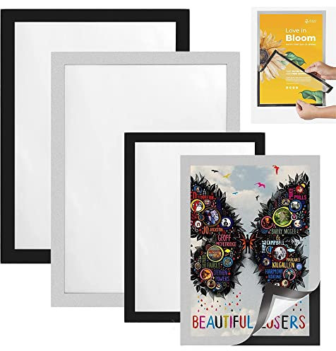 BonTiady 4 Stück Diamond Painting Bilderrahmen, A4 und A5 Inforahmen selbstklebend mit Magnetschnalle, Bilderrahmen für kinderzeichnungen, schneller Wechsel vom hängenden Dokumentenhalter.