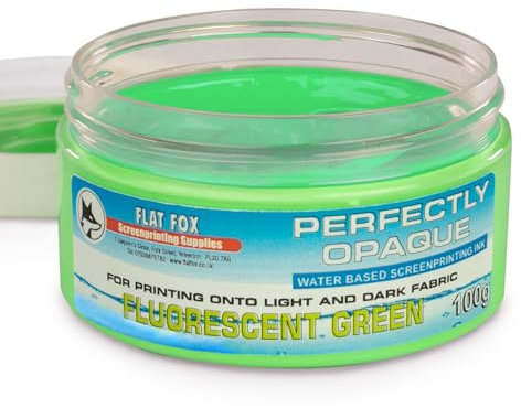 Flat Fox Skärmtryck ogenomskinligt vattenbaserat tygbläck (fluorescerande grön, 100 g)