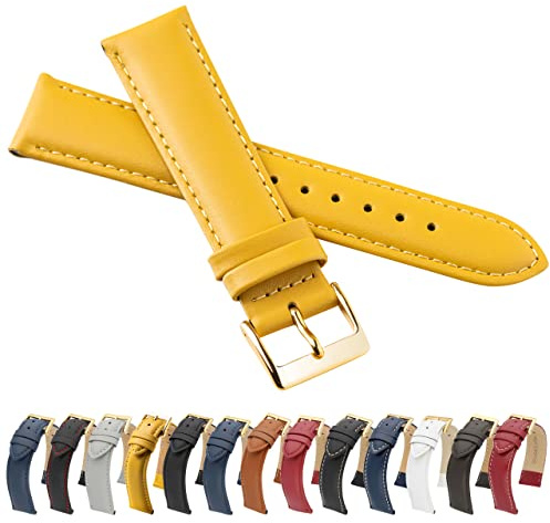 MARCHEL Glattleder Echtleder LLB Schließe in Gold Lederarmband Uhrenarmband Rindsleder Feines Leder