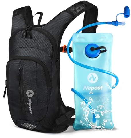 Nepest Hydration Pack Backpack for Women & Men, Lightweight Water Backpack with 2L Water Bladder for Hiking Cycling Running Biking, Black