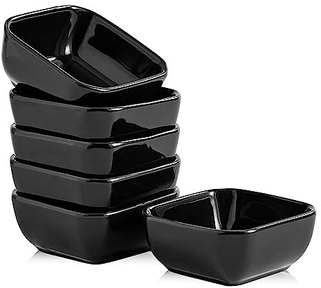 Swuut Juego de cuencos de cerámica de porcelana de 6 onzas, plato cuadrado pequeño para salsa de soja, bueno para salsa de tomate, soja de sushi, barbacoa, tabla de charcutería (negro)