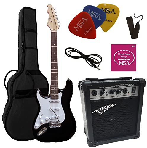 ELEKTROGITARRE SCHWARZ LINKS - E-GITARRE LINKSHÄNDER - IM SET MIT 20WATT VERSTÄRKER - TASCHE - BAND - SAITEN - 3xPIK ST5 LEFTHAND