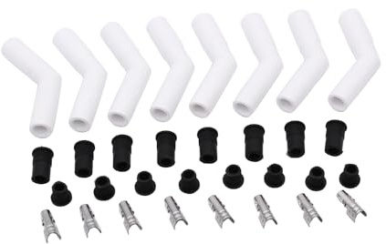 8 sets packs SHLPDFM Spark Plug Boots 8mm White 45-Deg 135* Angled Ignition High Temp Ceramic Spark Plug Wire Boot Terminal