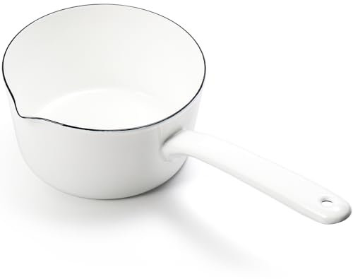 Peohud Enamel Milk Pan,1100ml Saucepan with Pouring Lip, 15cm Butter Warmer Pan Induction Hob, Nonstick Saucepan,Small Milk Melting Boiling Pot for Stove Safe, Induction Safe