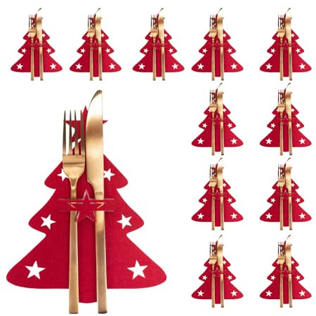 SALADOCY 12 Stück Besteckhalter Weihnachten Filz, Bestecktasche für Weihnachtsdeko