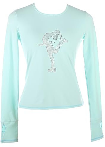 Youthful flying Eislaufen Jacke Eiskunstlauf Trainingskleidung mit Strass Skating Tops für Frauen Mädchen Eiskunstlauf-Übungs(Size:3XS,Color:Blau)