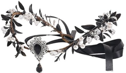 Elfenkrone KopfstüCk Waldfeen-Elfen-Kronen-Stirnband, grün, V-Form, Blumenkranz, Hochzeit, Braut-Kopfbedeckung mit Edelstein-Anhänger for Frauen und Mädchen Tiara Und Elfen Ohren Set (Color : FC1693b