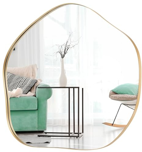 LIFEZEAL Specchio decorativo, irregolare con cornice in metallo, asimmetrica, da appendere in bagno o camera da letto, 75 x 70 cm