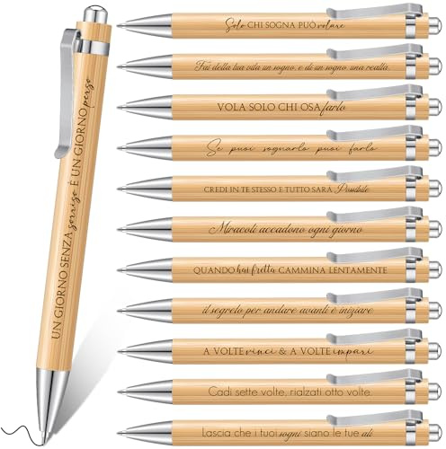 Tenare 12 Pezzi Penne a Sfera Motivazionali con Citazioni Penne a Scatto Ispiratrici in Legno per Dipendenti Ufficio Studenti Insegnanti Adulti Regali Scrittura Scuola Ufficio