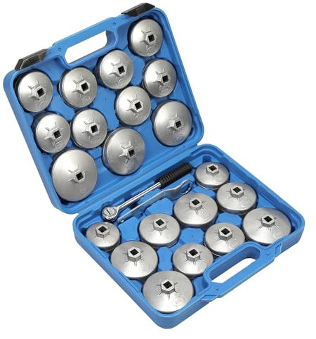 GEARCELL 23pcs Oil Filter Socket Wrench Cup Set, 1/2-Inch Oil Filter Cap Wrench Socket Removal Tool Set Aluminum Alloy Tool for Garage Car Auto with Storage Case