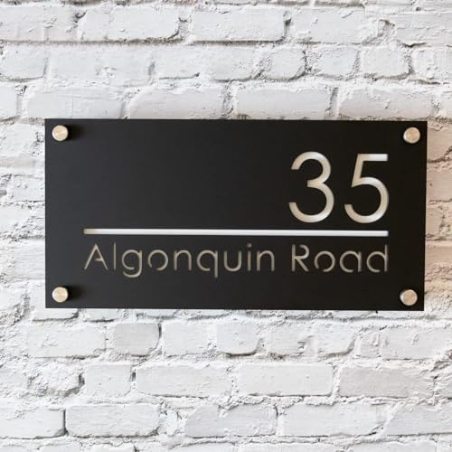Placa De Dirección Personalizada,Letrero De Número De Casa 3D Acrílico Personalizado Con Nombre De Calle,Numeros Casa Exterior,Señal De Dirección De Tienda Placa (25 * 45cm,Blanco y negro)