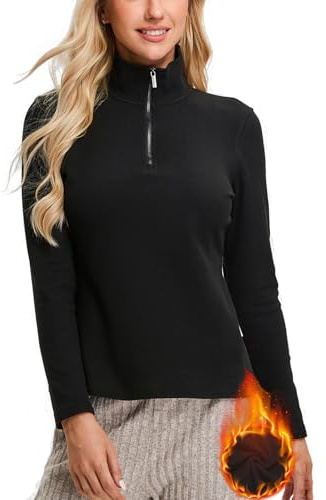 Soneven, maglietta termica da donna a maniche lunghe, sport, 1/4 zip, pullover termico da donna, autunno, basic, a maniche lunghe, leggero, maglietta sportiva per outfit quotidiano, corsa, allenamento