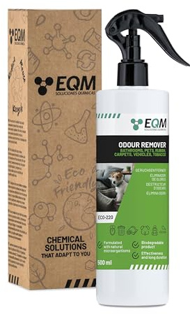 EQM - ECO-220 - Eliminador de Olores Instantáneo - 500 ML - Entorno con mascotas, hogar, coche, trabajo, etc. - Potente tecnología enzimática - Agradable aroma a fresco y limpio