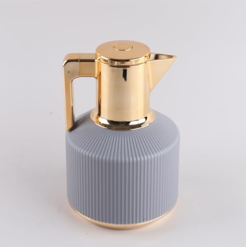 JMAHM Retro termoskanna 1 l tekanna kaffekaraff med dubbelvägg vakuum vakuumkanna (12 h varm/24 h kall) och tryckknappsstängning