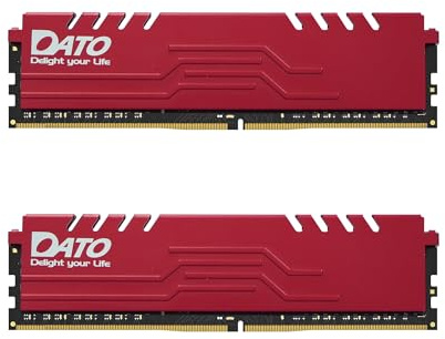 DATO 32Go Kit (2x16Go) RAM DDR4 Jusqu’à 3200 MHz avec dissipateur Thermique, PC4-25600 CL16 1.35V XMP, 288 Broches, Non-ECC UDIMM, Mémoire de Jeu pour Ordinateur de Bureau, Extreme Rouge