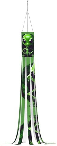 Windsack mit grünem Alien-Druck, Halloween-Serie, Geister-Thema, hängende Outdoor-Dekoration, 150 cm