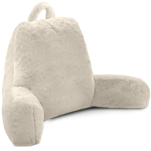 OAISZ Reading Pillow for Sitting in Bed Adult, Reading Pillow with Shredded Memory Foam, Bed Pillow with Faux Fur Washable Cover, Back Pillow Sitting Up with Extend Arms, Beige, Large