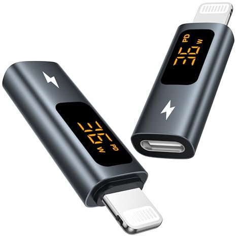 GIANAC USB C auf Lightning Adapter (2Stück) 36W USB C Lightning Adapter mit LED Display,für iPhone 14 13 12 11 Pro Max, iPad Pro/Air 5/Mini 6, iPod, Nicht für OTG/Audio