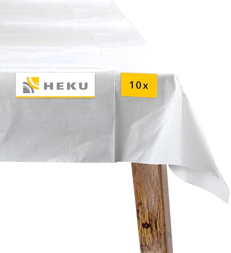 Heku Tischdecke Bierzeltgarnitur 10 Stück, 2,4 m x 30 cm, weiß - Tischdecke Outdoor, abwischbar, strapazierfähig - Tischedecke weiß, Hochzeitsdeko, Tischdecke abwaschbar
