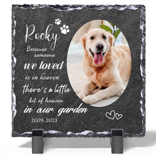 Bohaluo Pietre commemorative personalizzate per cani, placche commemorative personalizzate per esterni con immagine e testo, pietra da giardino per la perdita di cani, segna tomba quadrata per cani,
