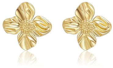 GILIEYER Blumen Ohrringe, Damen Große Gold Blumenohrringe Metall Blumenstecker Statement Ohrringe Schmuck für Damen (Stil 1, Gold)