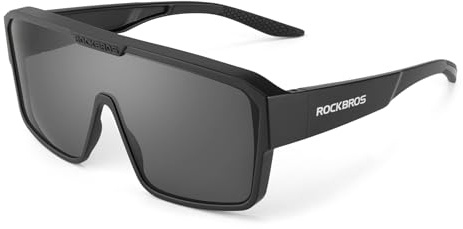 ROCKBROS Occhiali da Sole Ciclismo Sovrapponibili, Occhiali Sportivi Uomo, Sovraocchiali Polarizzati, Protezione UV400, Adatto per Bici MTB Corsa Pesca, Nero e Lenti Grigie