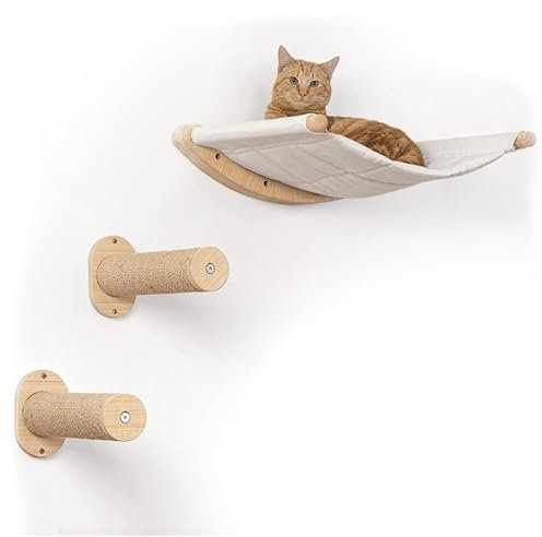 YLLSMGS Katzenkletterwand, Katze Wandelement, Cat Wall Climbing Set, Kletterwand Katzen, Wandpark für Katzen, DIY-Katzenwandspielplatz, 3-teilig mit Katzenhaus, Zwei Stufen für Große Katzen