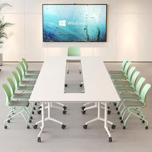 Weißer Konferenzzimmertisch, 120,1 cm, 140 cm, 160 cm, 180,3 cm, klappbarer Konferenztisch, Rolltisch, großer Büro, Konferenztisch, mobiler Arbeitstisch, frei konfigurierbare Tische für Bastelarbeiten