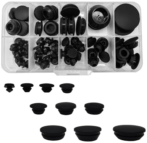 66 Pcs 10 Sizes Black Silicone Hole Plugs, Plastic Hole Plugs Set, Hole Seal Cover Round Rubber Stopper for Kitchen Rubber Bulkheads Waterproof Sealing Plug Pipes(4.5-20mm)