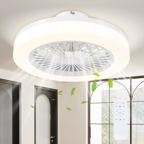 HOMCOM Ventilador de Techo con Luz LED 40 W Motor DC Reversible Lámpara Ventilador Techo Silenciosa con Mando a Distancia 6 Velocidades Temporizador para Salón Dormitorio Ø46 cm Blanco