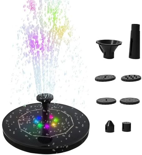 Sonnenwasserpumpe, Solarbrunnen für Vogelbad | Solar Birdbat Brunnenpumpe | Wasserlanddekoration mit LED -Licht für Garten, Teiche, Fischtank und Aquarium