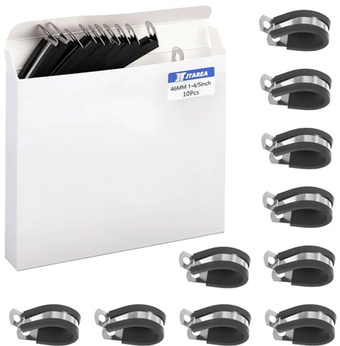 JTAREA 46MM Abrazaderas de Cable Clips de Goma P Abrazaderas de Manguera 1-4/5 Abrazadera de Tubo de Acero Inoxidable P Clip de Gomas con Tornillos
