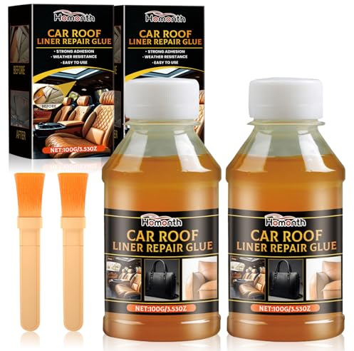 2 Pcs Auto Dachhimmel Kleber, Headliner Repair Glue mit Pinsel, Dachhimmel Kleber für Autos, Autodachhimmel-Schnellreparaturkleber, für alle Leder Polyester (100g)