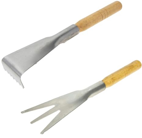 PartyKindom 2pièces Lot de Truelles de Jardin Pelles à Planter Légumes et Fleurs Manche Bois Pelles à Trois Dents Outils de Jardinage