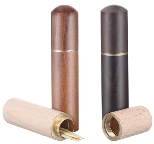 Mabor 3Pcs Wooden Travel Toothpicks Holder for Purse- Portable Pocket Tooth Pick Holder for Purse, Toothpick Dispenser Holders Case Easy Carry