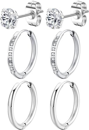 Mochity 3-4 Paires Boucles d'Oreilles Creoles Acier Inoxydable Pour Femme, Boucle d'Oreille Creole En Zircone, Clous d'Oreilles Créoles Or Argent Bijoux Femme