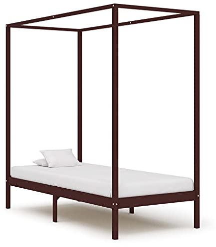 Qnhdfrt Himmelbett Dunkelbraun Massivholz Kiefer 90 x 200 cm Elegantes Bettgestell mit Oberrahmen für Vorhänge Robuste Konstruktion und Hoher Komfort für Schlafzimmer