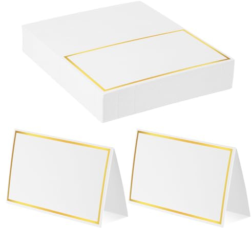 LIQWEI 50Pcs Place Cards, Table Name Cards with Gold Foil, Place Card for Table Setting Food Labels for Party Buffet, Wedding Places Card Tent Carded for Dinner Parties,Events, Bridal Shower(White)