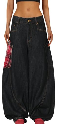 Baggy Barrel Jeans för Män och Kvinnor Streetwear Y2k Loose Fit Denimbyxor(Red,Medium)