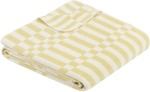 Ibena Kitami Decke 140x200 cm - Bio Baumwolldecke, Made in Germany, warm & weich, Kuscheldecke gelb mit Karomuster