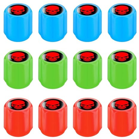 Dupoem 12 Bouchons de Valve Lumineux pour Pneus de Voiture, Couvercles de Valve Fluorescents, Motif Tête de Mort Universel, Bouchons de Valve Anti-Poussière, Adaptés aux Voitures, Motos et Vélos