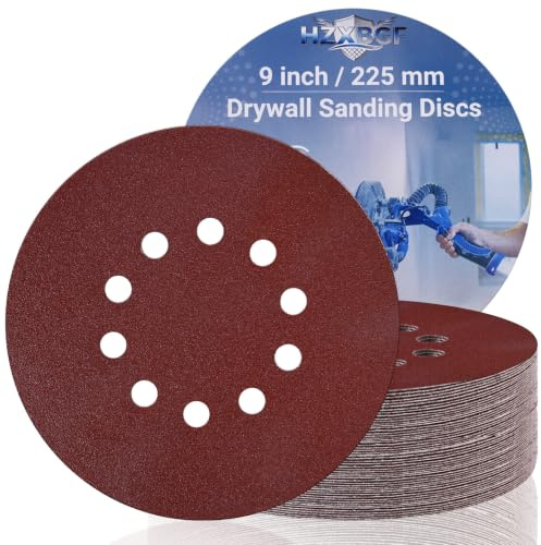 60 disques de ponçage à crochet 225 mm 10 trous, papier de ponçage rond | Grana 60-320, pour Mur, Bois, Métal, feuilles de ponçage rondes, papier de ponçage en alumine pour ponceuse de cloison sèche
