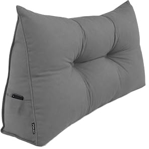 POKAR Rückenkissen 70x50x20 cm | Lesekissen für Bett und Sofa | Großes Keilkissen als Sofakissen für Rückenlehne | Wandkissen mit praktischen Seitentaschen | Oeko Tex 100 Zertifiziert | Grau