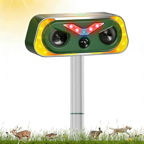 Katzenschreck Ultraschall, Solar Tiervertreiber Katzenvertreiber 2 Modi, IP68 Wasserdicht, Ultraschall Tierabwehr Hundeschreck mit LED Bewegungsmelder für Garten Katzen, Hunde, Wildtiere