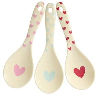 Rice Salatlöffel Set 3-teilig aus Melamin 21 cm – Herz-Design, BPA-frei & lebensmittelecht, spülmaschinenfest, Servierlöffel für Salat (max. 70°C)